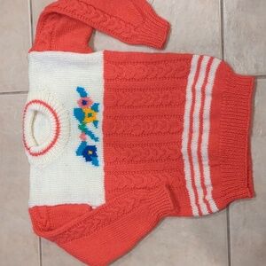 Vintage Pink Floral Handmade Knit Toddler Sweater Size Medium